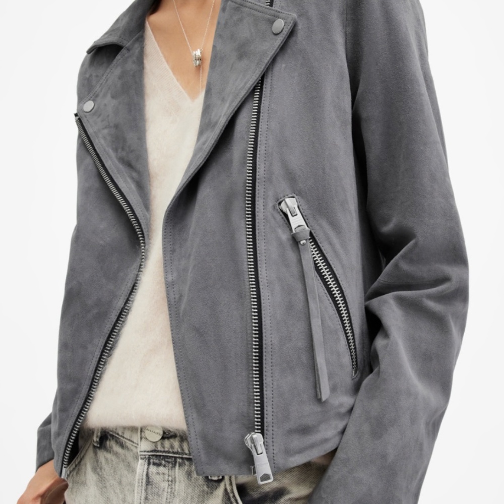 AllSaints Suede Biker Jacket | UK10 / US6 / EU38 | Light Blue | Good Condition
